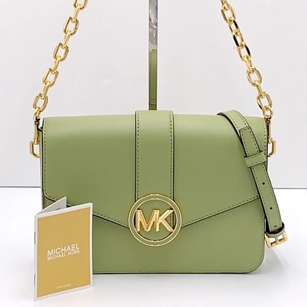 MICHAEL KORS CARMEN MEDIUM CONVERTIBLE SHOULDER BAG LIGHT SAGE COLOR - Picture 2 of 16